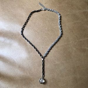 Gunmetal and silver two tone lariat necklace